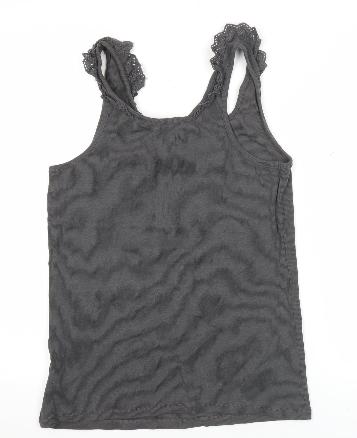 Next Women's Grey Tank Top Size 14 Crochet Strap Casual Cotton