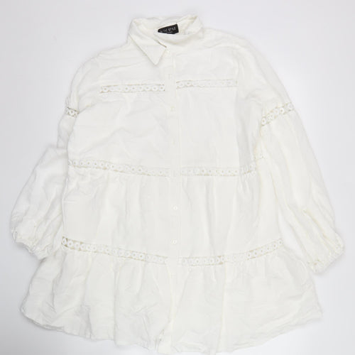 In The Style Women’s White Size 10 Shirt Dress Puff Sleeve