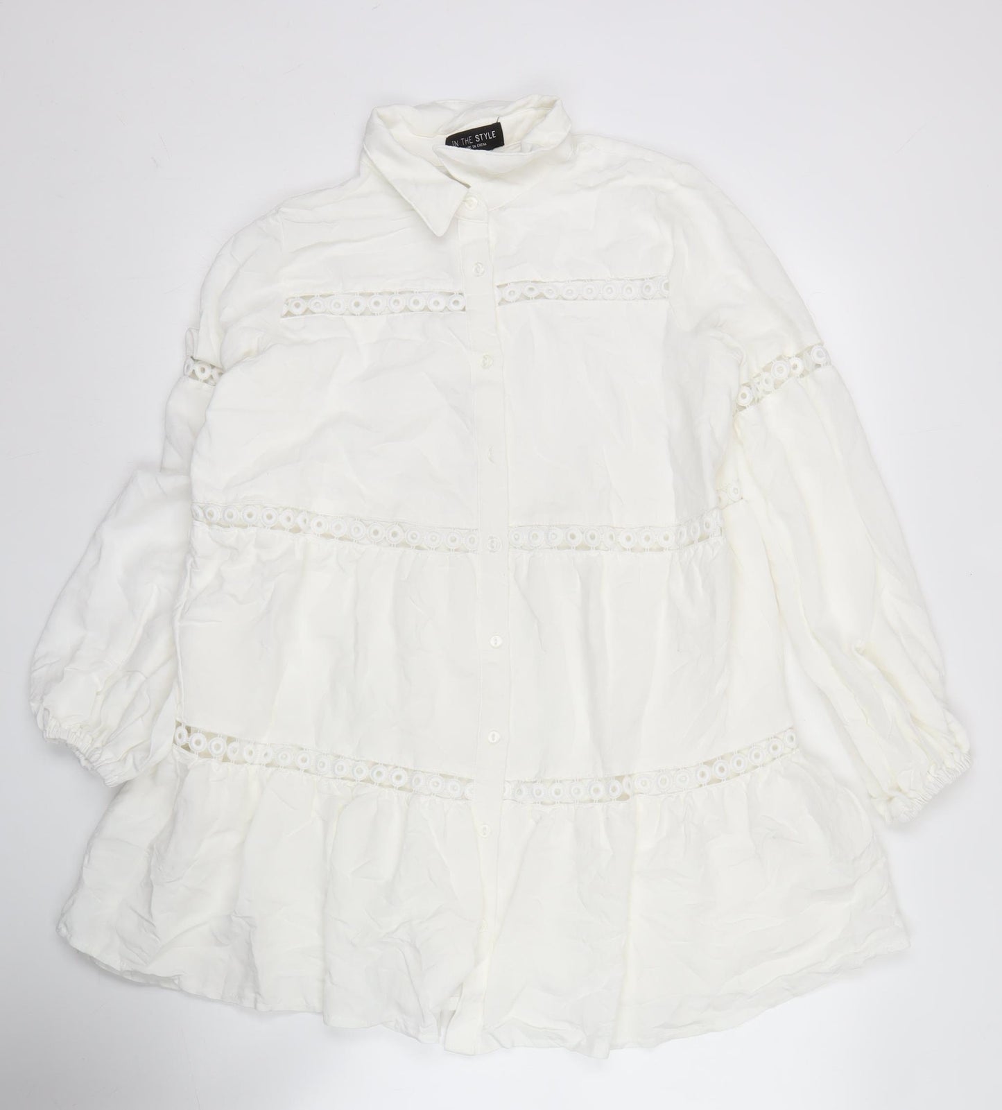 In The Style Women’s White Size 10 Shirt Dress Puff Sleeve