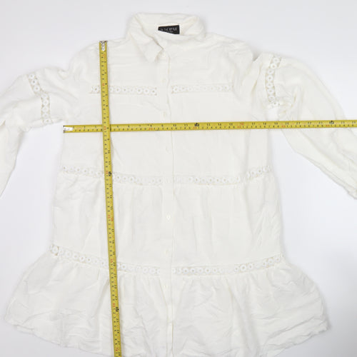 In The Style Women’s White Size 10 Shirt Dress Puff Sleeve