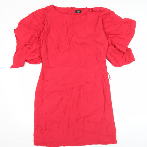 Oasis Women Red Shift Dress Size 12 Puff Sleeve Knee Length