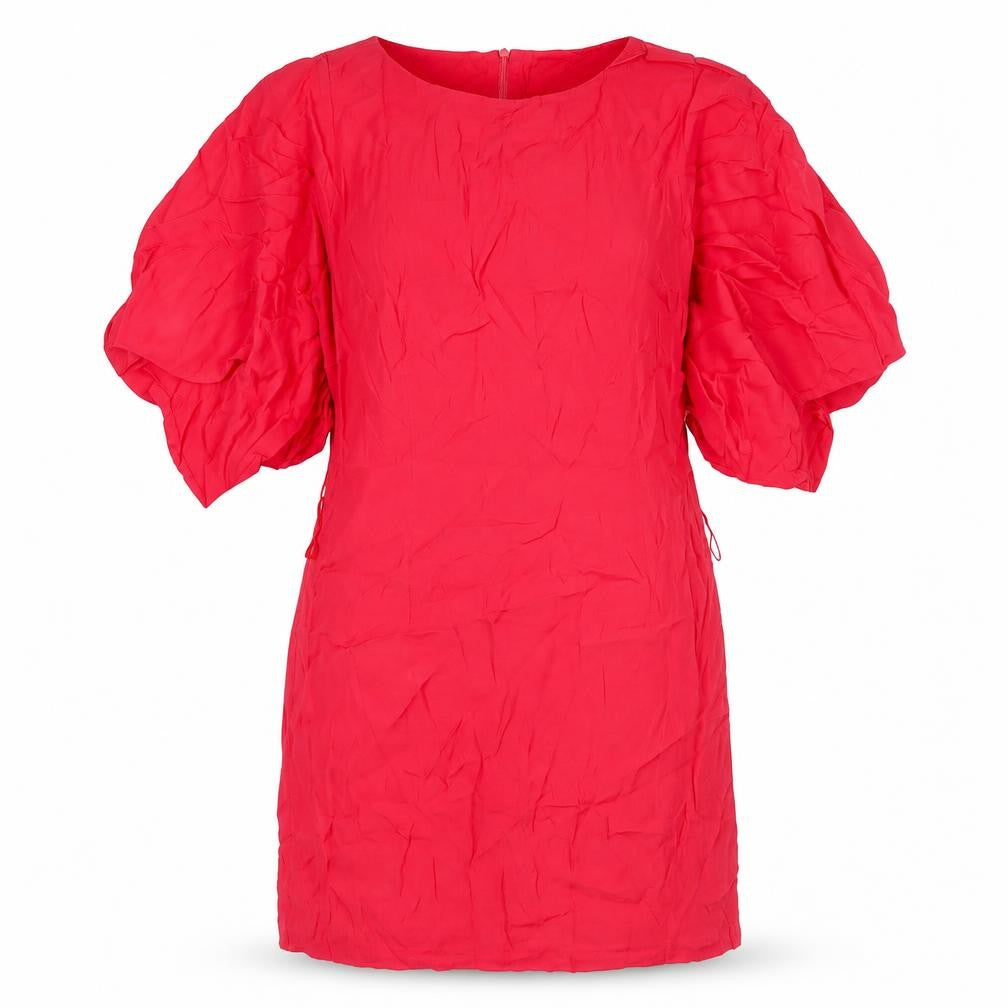 Oasis Women Red Shift Dress Size 12 Puff Sleeve Knee Length