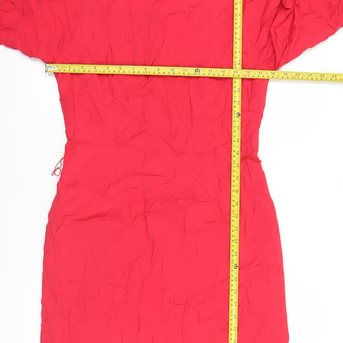 Oasis Women Red Shift Dress Size 12 Puff Sleeve Knee Length