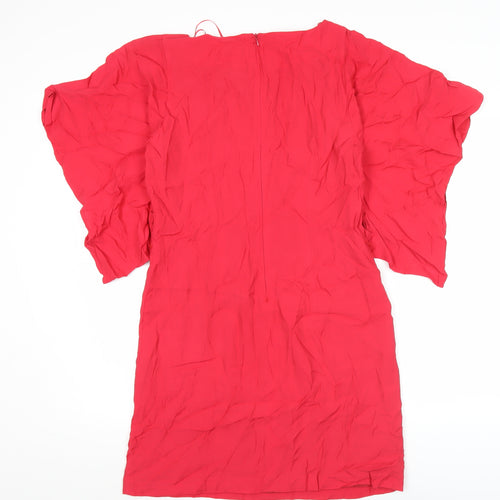 Oasis Women Red Shift Dress Size 12 Puff Sleeve Knee Length