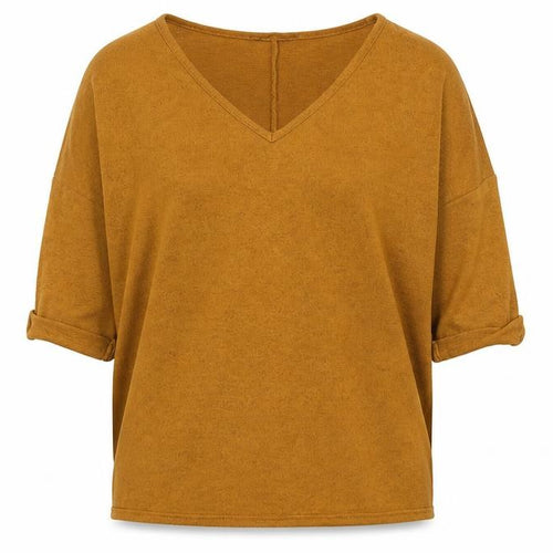 New Look Women’s Brown V-Neck Pullover Jumper Size S 3/4 Sleeve Knit