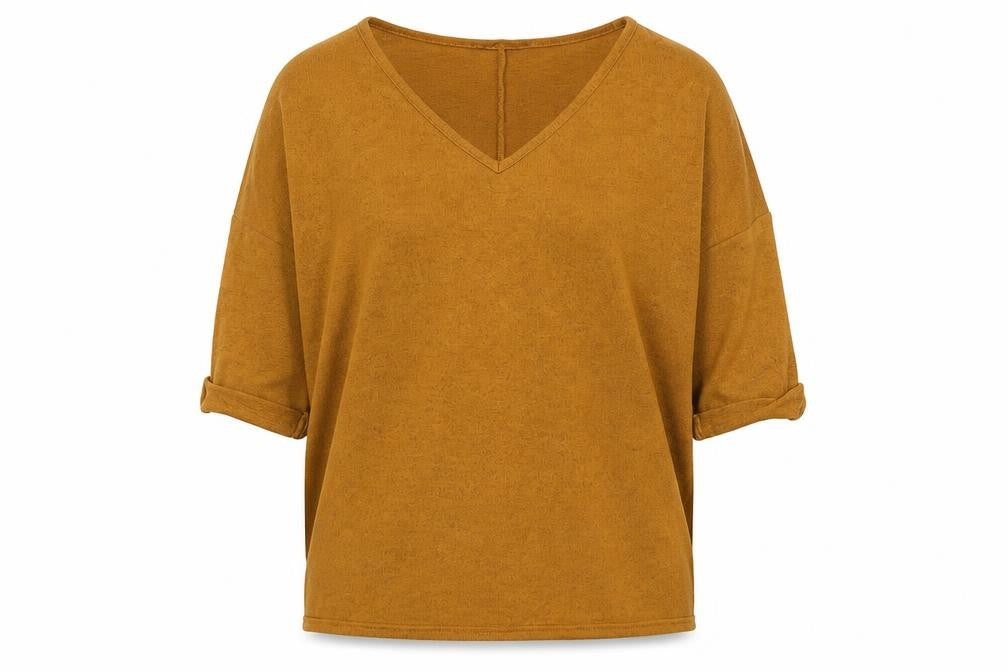 New Look Women’s Brown V-Neck Pullover Jumper Size S 3/4 Sleeve Knit