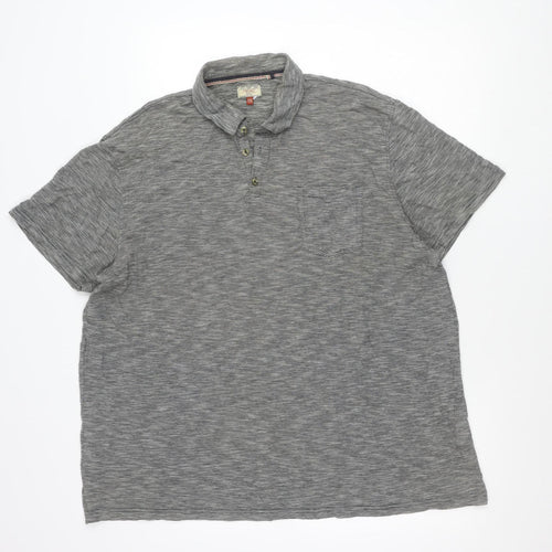 Next Men's Grey Striped Polo Shirt Size 2XL Regular Fit Cotton Blend