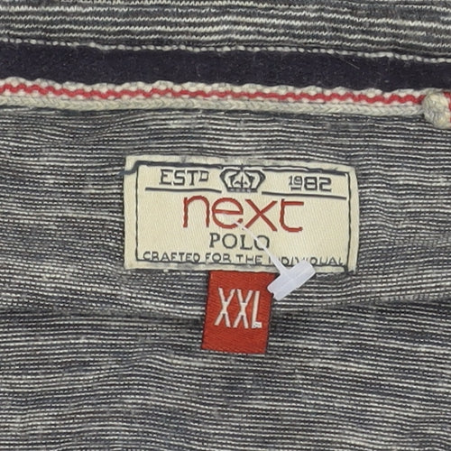 Next Men's Grey Striped Polo Shirt Size 2XL Regular Fit Cotton Blend