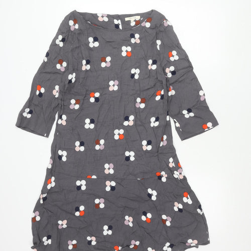 White Stuff Women’s Grey Polka Dot Shift Dress Size 12 Scoop Neck 3/4 Sleeve