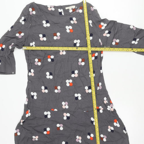 White Stuff Women’s Grey Polka Dot Shift Dress Size 12 Scoop Neck 3/4 Sleeve
