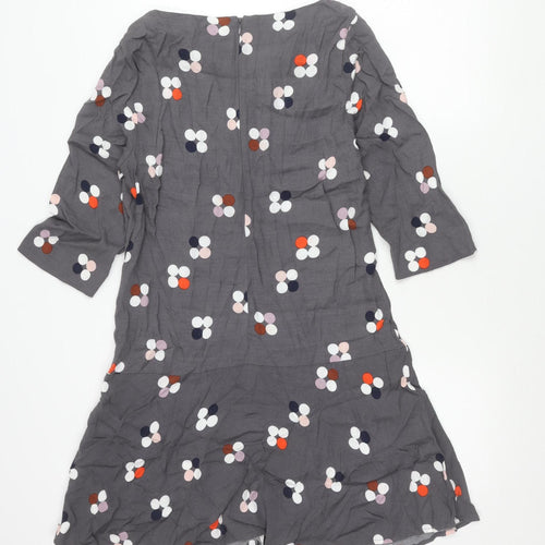 White Stuff Women’s Grey Polka Dot Shift Dress Size 12 Scoop Neck 3/4 Sleeve