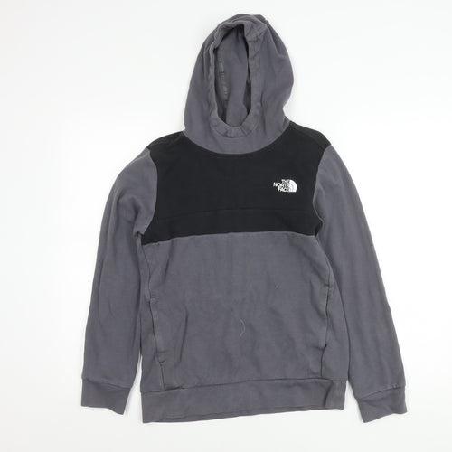 The North Face Boys Grey Black Logo Pullover Hoodie XL Cotton Blend