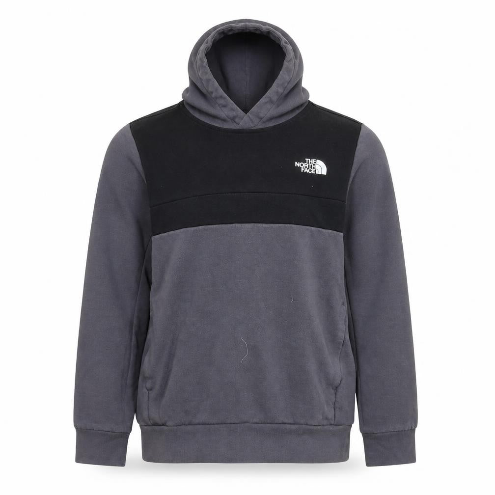 Front view of The North Face boys’ grey black logo pullover hoodie xl cotton blend