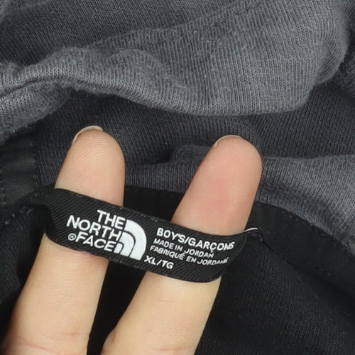 The North Face Boys Grey Black Logo Pullover Hoodie XL Cotton Blend