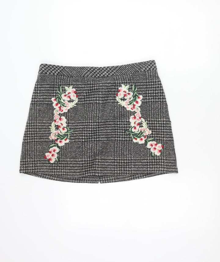 George Women’s Grey Check Floral Embroidered Pencil Skirt Size 14