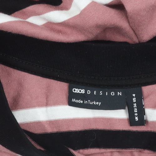 ASOS DESIGN Womens Pink Striped Long Sleeve Cotton T-Shirt Size 8