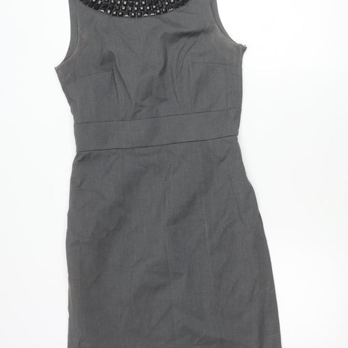 H&M Women’s Grey Sheath Dress Size 10 Sleeveless Beaded Neckline