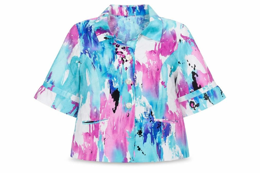 Front view of N Touch women’s multicoloured, size UK 10, button-up shirt 3/4 sleeve polyester