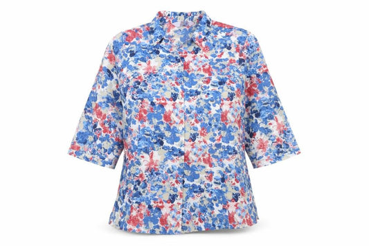 Front view of Honor Millburn women’s multicoloured floral button-up shirt, size UK 12