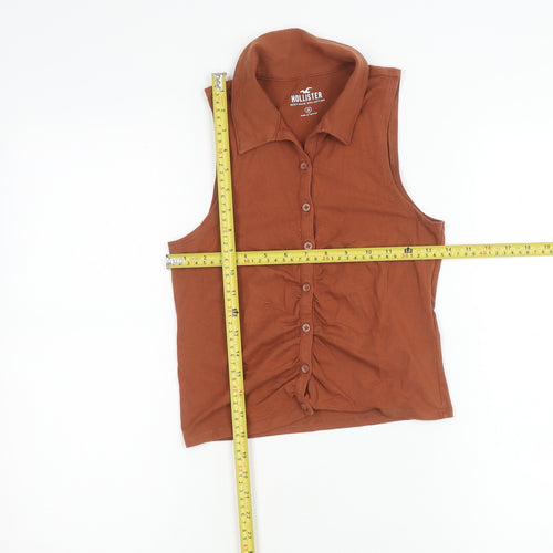 Hollister Womens Brown Collared Sleeveless Cropped Button-Up Top M