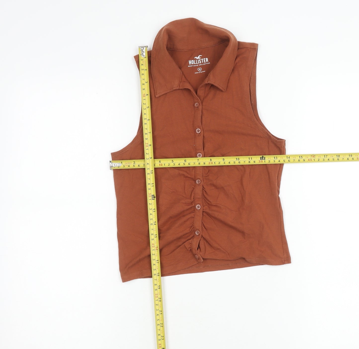 Hollister Womens Brown Collared Sleeveless Cropped Button-Up Top M