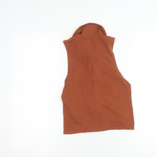 Hollister Womens Brown Collared Sleeveless Cropped Button-Up Top M
