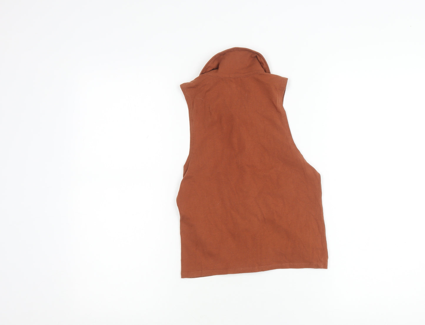 Hollister Womens Brown Collared Sleeveless Cropped Button-Up Top M