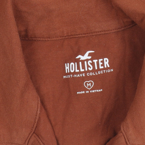 Hollister Womens Brown Collared Sleeveless Cropped Button-Up Top M