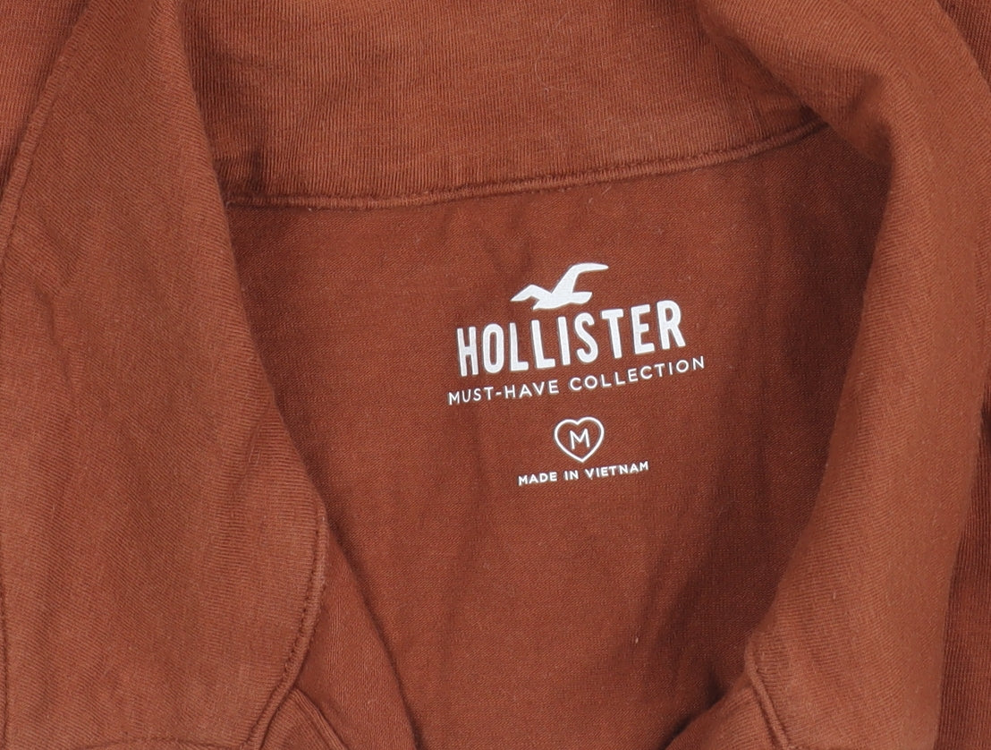 Hollister Womens Brown Collared Sleeveless Cropped Button-Up Top M