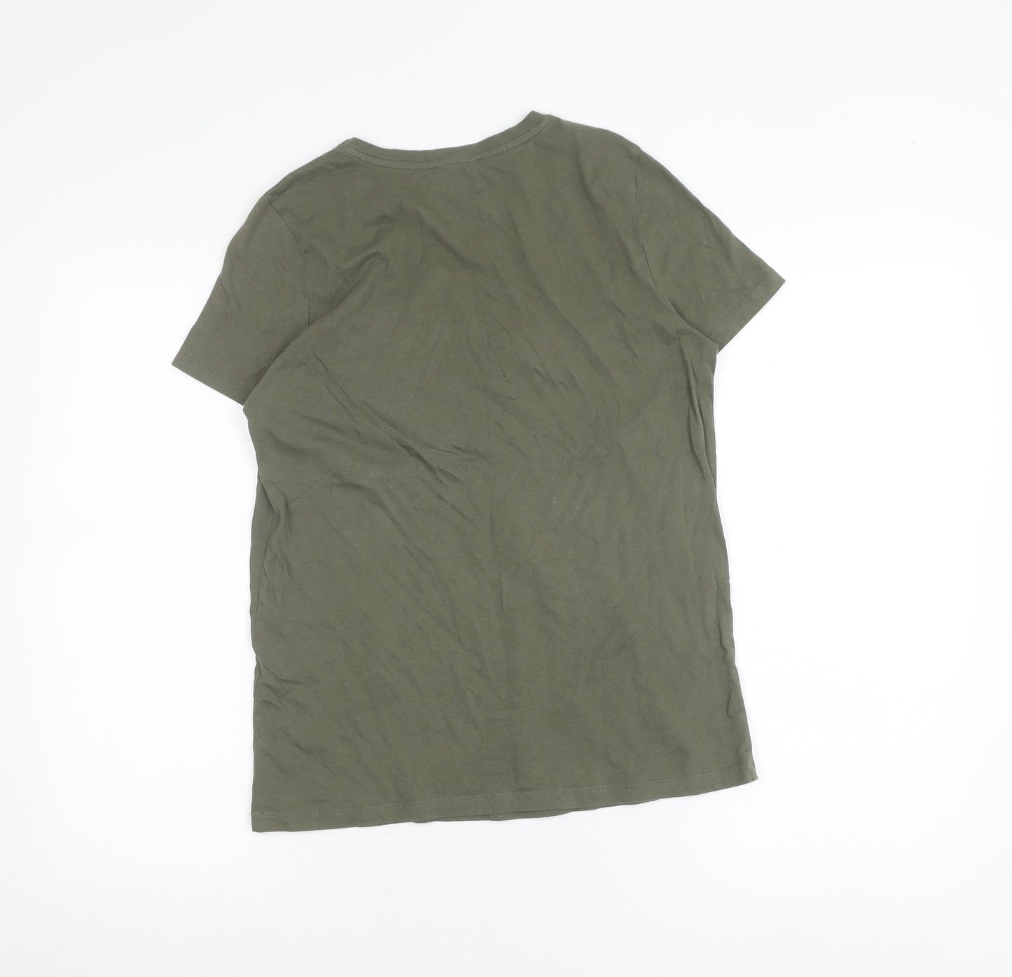 New Look Women Green Beaded Cotton T-Shirt Size 10 Crew Neck