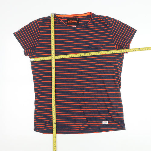 Superdry Women Blue Striped T-Shirt Size L Cotton Blend