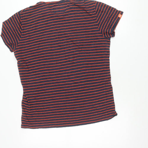 Superdry Women Blue Striped T-Shirt Size L Cotton Blend