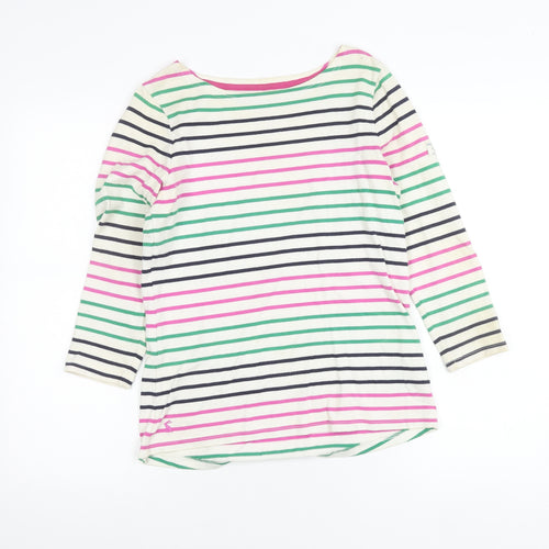 Joules Womens Multicoloured Stripe Cotton 3/4 Sleeve Boat Neck T-Shirt Size 8