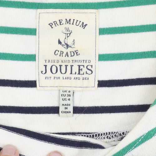 Joules Womens Multicoloured Stripe Cotton 3/4 Sleeve Boat Neck T-Shirt Size 8