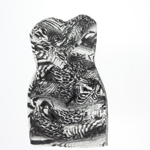 Lipsy Women’s Black Animal Print Strapless Bodycon Dress Size 8