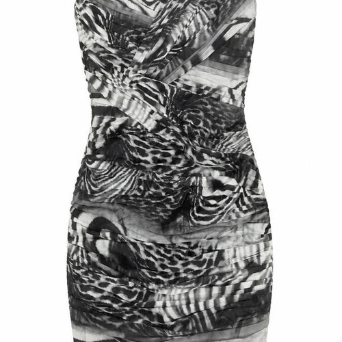 Lipsy Women’s Black Animal Print Strapless Bodycon Dress Size 8