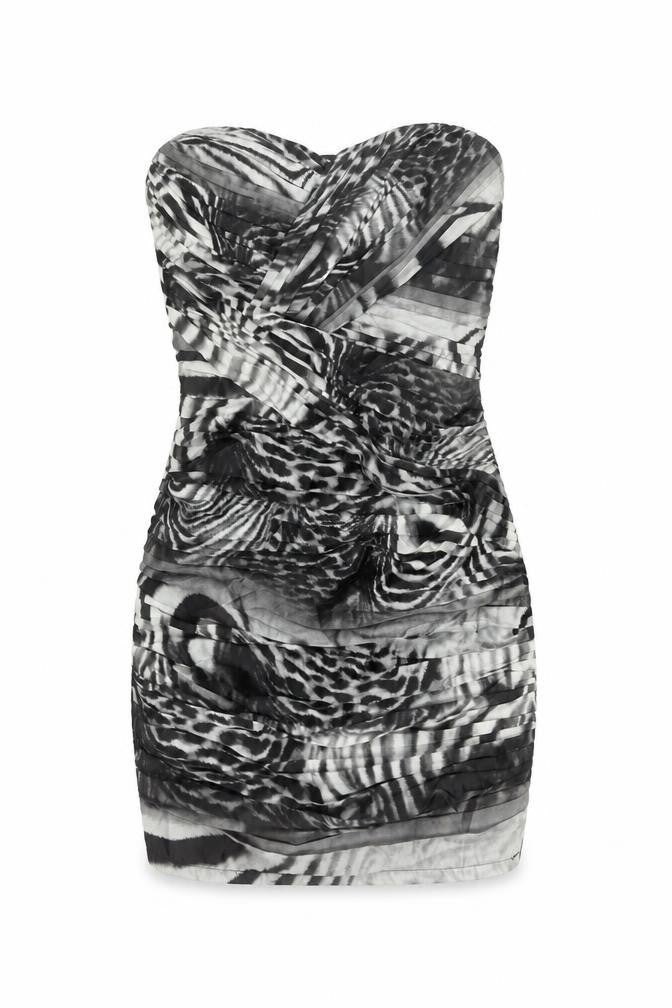 Lipsy Women’s Black Animal Print Strapless Bodycon Dress Size 8