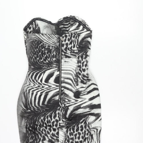 Lipsy Women’s Black Animal Print Strapless Bodycon Dress Size 8