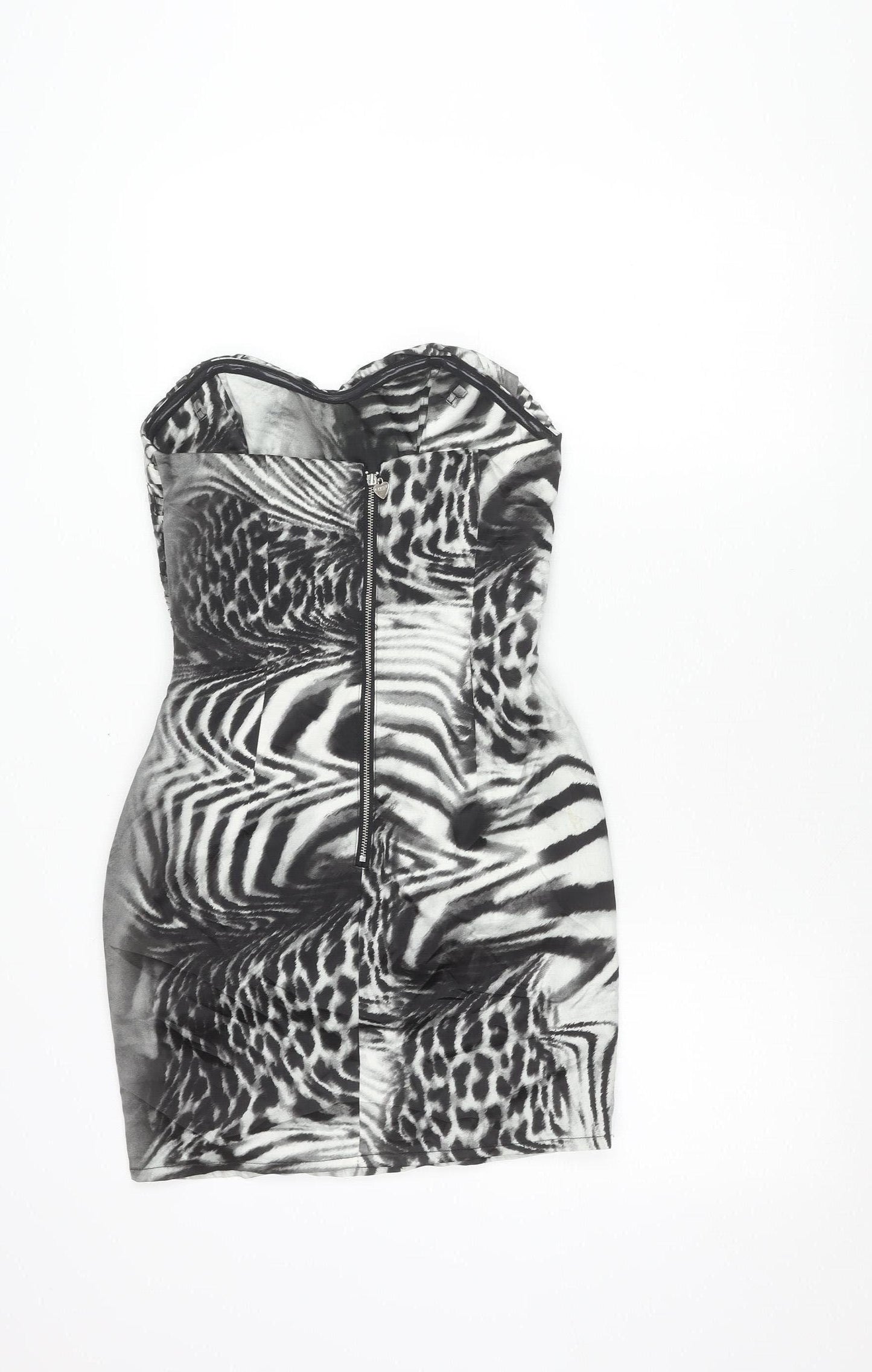 Lipsy Women’s Black Animal Print Strapless Bodycon Dress Size 8