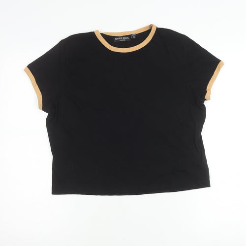 Brave Soul Womens Black Ringer T-Shirt Size 18 Cotton Crew Neck