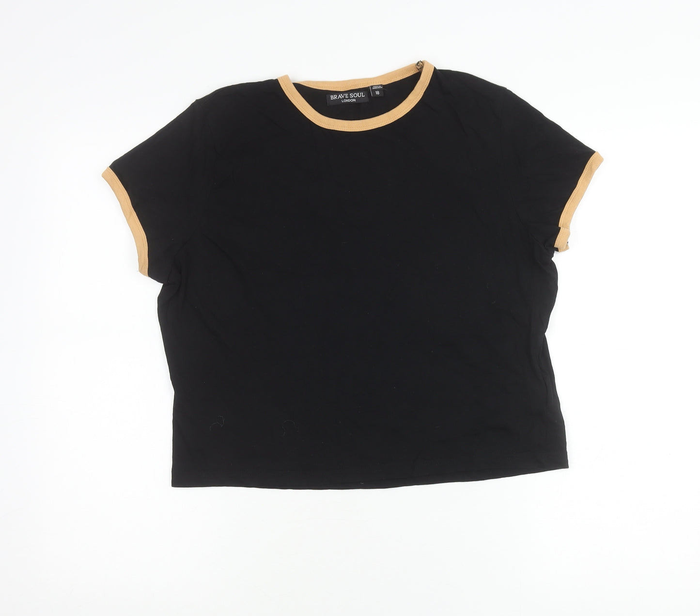 Brave Soul Womens Black Ringer T-Shirt Size 18 Cotton Crew Neck