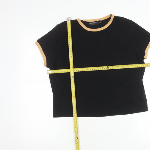 Brave Soul Womens Black Ringer T-Shirt Size 18 Cotton Crew Neck
