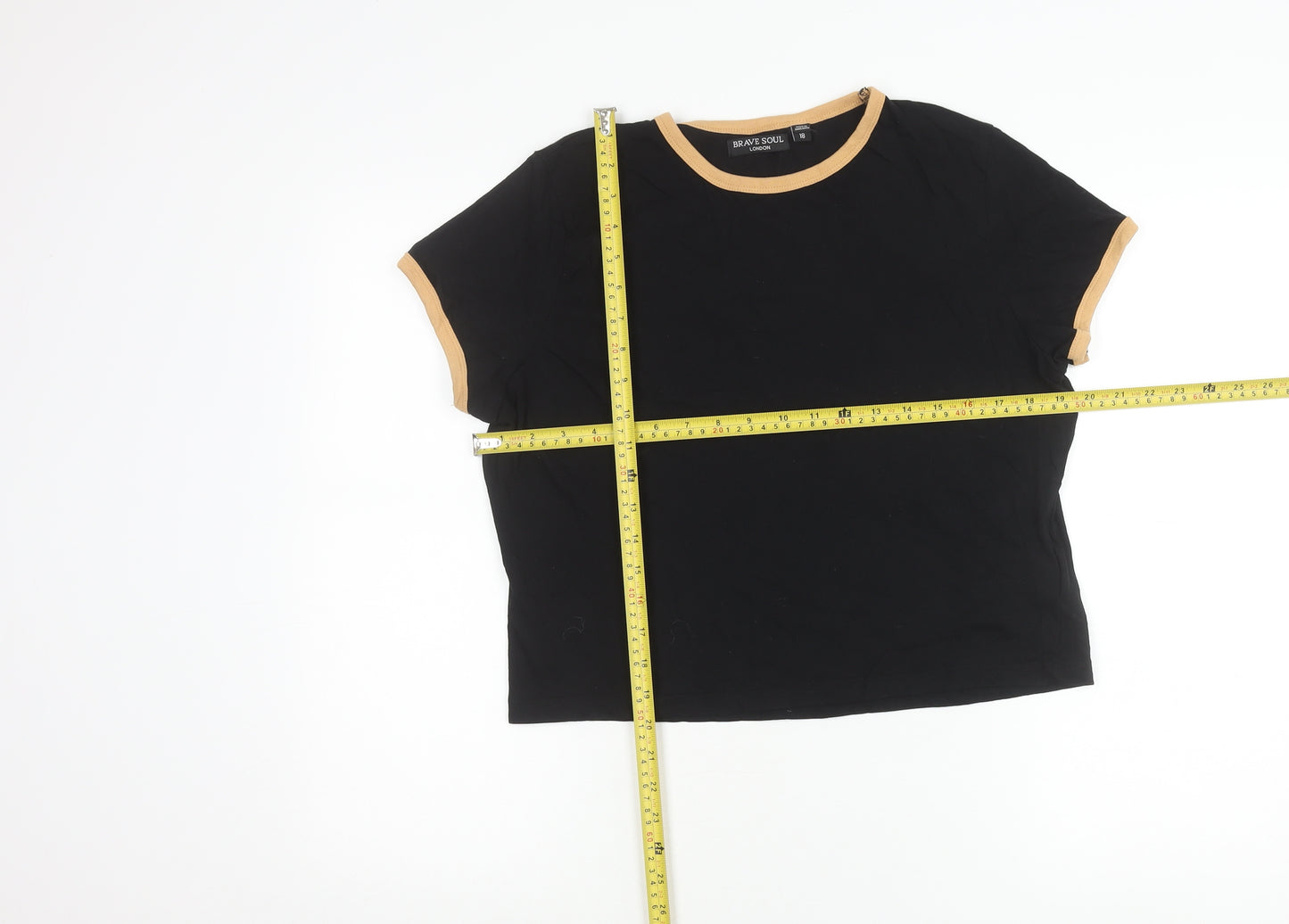 Brave Soul Womens Black Ringer T-Shirt Size 18 Cotton Crew Neck