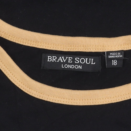 Brave Soul Womens Black Ringer T-Shirt Size 18 Cotton Crew Neck