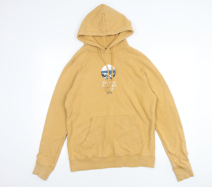 Pull & Bear Men’s Beige Pullover Hoodie S Graphic Print Cotton