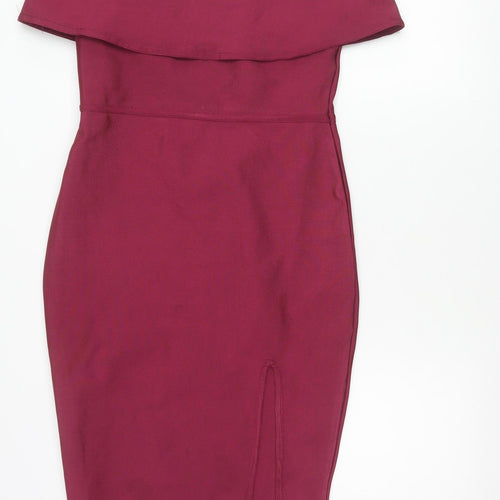 M Women Red Off Shoulder Bodycon Knee Length Dress Size 12