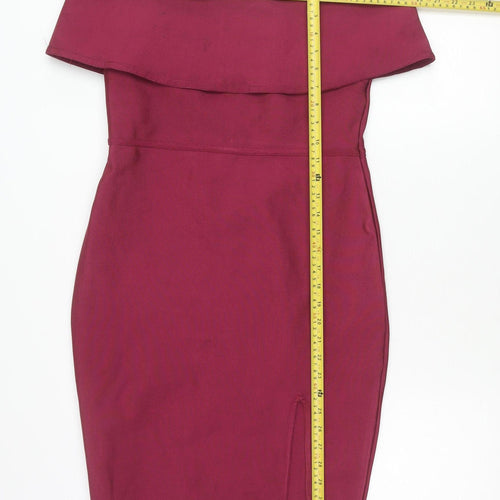 M Women Red Off Shoulder Bodycon Knee Length Dress Size 12