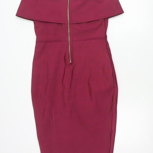 M Women Red Off Shoulder Bodycon Knee Length Dress Size 12