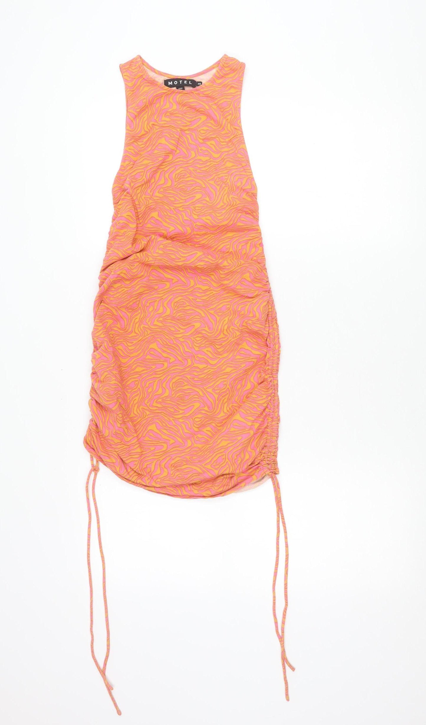 Motel Womens Pink Orange XS Bodycon Mini Dress Sleeveless Scoop Neck
