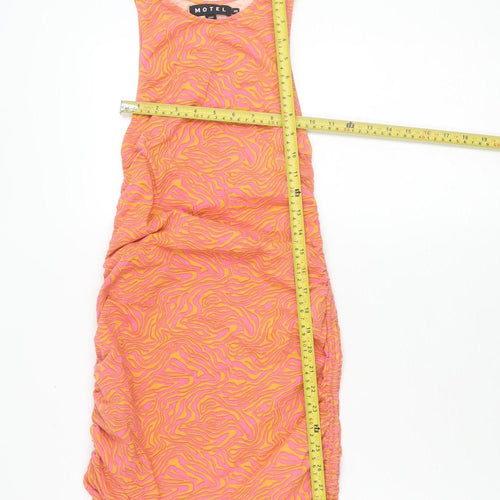 Motel Womens Pink Orange XS Bodycon Mini Dress Sleeveless Scoop Neck
